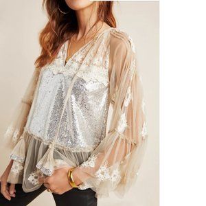 Anthropologie Ana Sequined Peasant Blouse NWT 3X